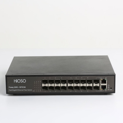 Commutatore 16 della fibra di Hioso +2 potere elettronico di tratta in salita AC100V del commutatore di sostegno di web di sicurezza ottica combinata dello SNMP
